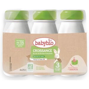 Babybio Lait Croissance Liquide 3ème âge dès 10 Mois 6x25Cl BIO Fabriqué en France & Lait français Formule PREMIUM : DHA/ARA - Publicité