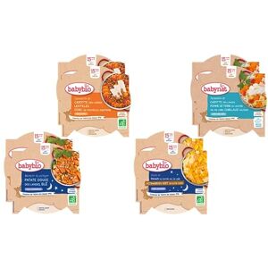 Babybio Pack Semaine 8 Assiettes pour bébé Repas midi et soir Dès 15 Mois 4 recettes BIO 8 x 260g - Publicité