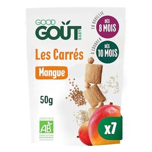 Good Goût Les Carrés Mangue Biscuits Bébé Dès 8 Mois Sans Gluten Sans Sucres Ajoutés* Sachets Refermables 7x50g - Publicité