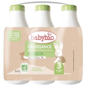 Babybio Lait Croissance Liquide 3ème âge dès 10 Mois 6x1L BIO Fabriqué en France & Lait français Formule PREMIUM : DHA/ARA - Publicité