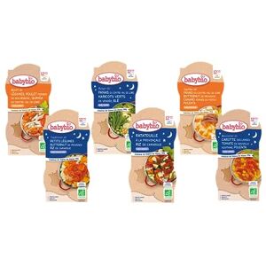 Babybio 12 petits plats pour bébé Repas midi et soir Dès 12 Mois 6 recettes BIO 12 x 200g - Publicité