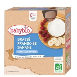 Babybio Lait de vache français Gourdes Brassé Framboise Banane 4x85 g 6+ Mois BIO - Publicité