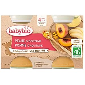 Babybio Petits Pots Pêche d'Occitanie Pomme de Nouvelle Aquitaine 2x130 g 4+ Mois BIO - Publicité