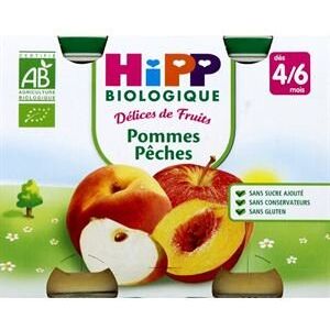 HiPP Délices de Fruits Pommes Pêches dès 4/6 Mois Bio 2 Pots - Publicité