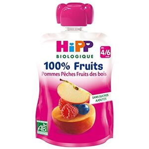 HiPP 100% Fruits Gourde Pommes Pêches Fruits des Bois dès 4/6 Mois Bio 90 g - Publicité