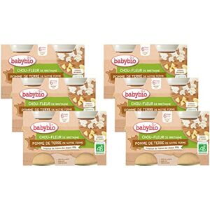 Babybio Petits Pots Chou-fleur de Bretagne Pomme de terre de notre Ferme 2 x 130 g 8+ Mois Bio 0.26 kg 1 Unité Pack de 6 - Publicité