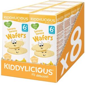 Kiddylicious Wafers Banane I Dès 6 Mois I Sans Gluten & Sans Lait I 8 Packs de 16g (4 Sachets de 4g)   128g - Publicité