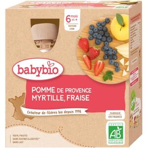 Babybio Gourdes Fruits Pomme Myrtille Fraise 4x90 g 6+ Mois BIO - Publicité