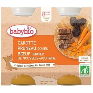 Babybio Repas Midi Pot Carotte Pruneau Boeuf +8m Bio 2 x 200g - Publicité