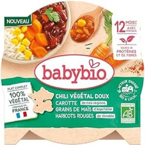 Babybio Chili végétal doux Carotte des landes Maïs d'Aquitaine Haricots rouges de Vendée 230g BIO 12+ mois - Publicité