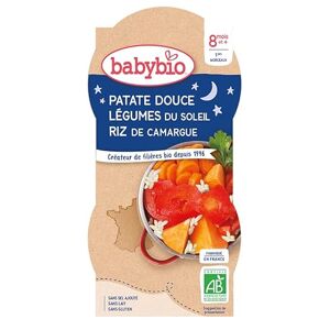 Babybio Bols Bonne Nuit Patate Douce de France Légumes du Soleil et Riz de Camargue 2 x 200 g Bio ( 3 Pack ) - Publicité