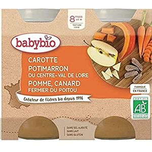 Babybio Petits Pots Carotte Potimarron Pomme/Canard Fermier du Poitou 2x200 g 8+ Mois BIO - Publicité