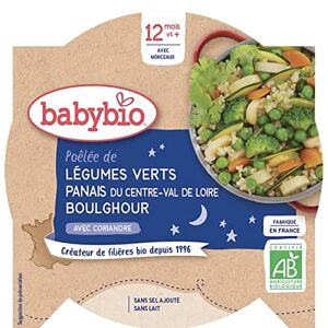 Babybio Poêlée de Légumes Verts, Panais du Val de Loire, Boulghour avec Coriandre Bio 230 g - Publicité