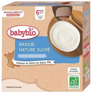 Babybio Lait de vache français Gourdes Brassé Nature Sucré 4x85 g 6+ Mois BIO - Publicité