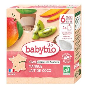 Babybio Brassés Végétaux Gourdes Lait de Coco Kiwi Mangue 4x90 g 6+ Mois BIO - Publicité