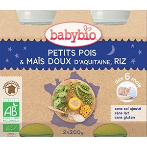 Babybio Petit Pot Bonne Nuit Petits Pois/Maïs Doux d'Aquitaine Riz 6+ Mois 400 g - Publicité