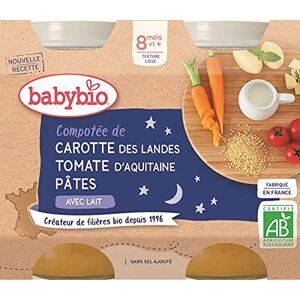 Babybio Bonne Nuit Petits Pots Compotée de Carotte des Landes Tomate Pâtes 2x200 g 8+ Mois BIO - Publicité