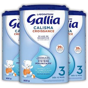 Laboratoire Gallia Calisma Croissance 3ème âge Lait en Poudre pour Bébé Enrichi en Vitamines A, C & D Sans Huile de Palme Dès 12 Mois 78 Biberons Lot de 3x900g - Publicité