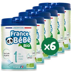 FRANCE BéBé BIO Lait infantile pour bébé 1er âge en poudre 0 à 6 mois Lait fabriqué en France BIFIDUS SANS HUILE DE PALME Pack 6 boîtes de 800g - Publicité