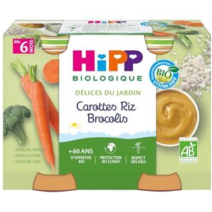 HiPP Biologique Carottes Riz Brocolis Dès 6 Mois 2 Pots de 190 g - Publicité