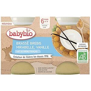 Babybio Lait de Brebis français Petits Pots Brassé Mirabelle de France Vanille 2x130g 6 Mois BIO - Publicité