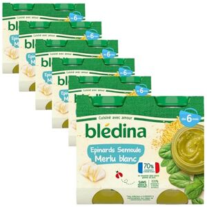 Blédina Petits pots pour bébé Epinards Semoule Merlu 70% d'ngrédients Français Dès 6 mois 12 pots de 200g - Publicité