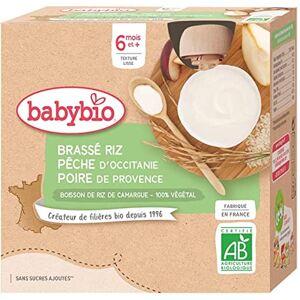 Babybio Gourde Brassé Riz Pêche Poire Bio, 4 x 85g - Publicité