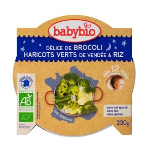 Babybio Assiette Bonne Nuit Bio Riz Brocoli et Haricots Verts du Val de Loire 230g - Publicité