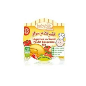 Babybio Mon P'tit Plat Bio Légumes du Soleil Poulet Basquaise Riz dès 15 mois 260g - Publicité