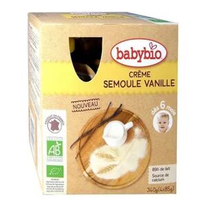 Babybio Gourde dès 6 mois Crème Semoule Vanille 4x85 Grammes - Publicité