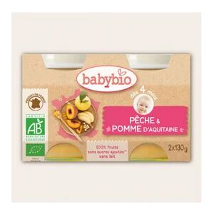 Babybio Petits Pots Pêche Pomme Bio dès 4 mois 2x130g - Publicité