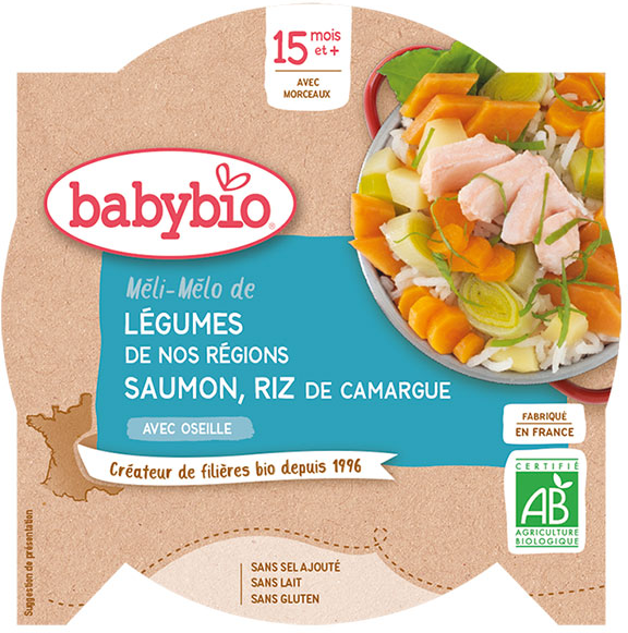 Babybio Repas Midi Assiette Légumes Saumon Riz +15m Bio 260g