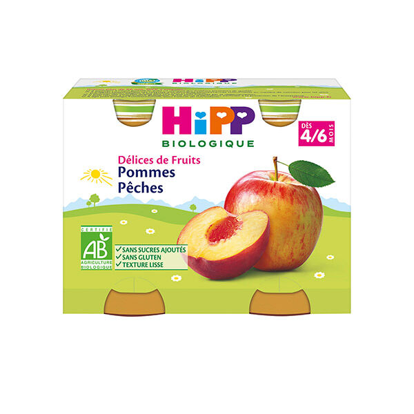 Hipp Bio Délices de Fruits Pot Pommes Pêches +4m 2 x 190g