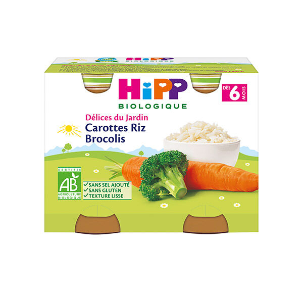 Hipp Bio Délices du Jardin Pot Carottes Riz Brocolis +6m 2 x 190g