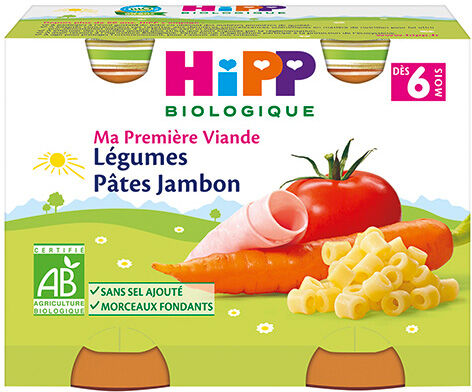 Hipp Bio Ma Première Viande Pot Légumes Pâtes Jambon +6m 2 x 190g