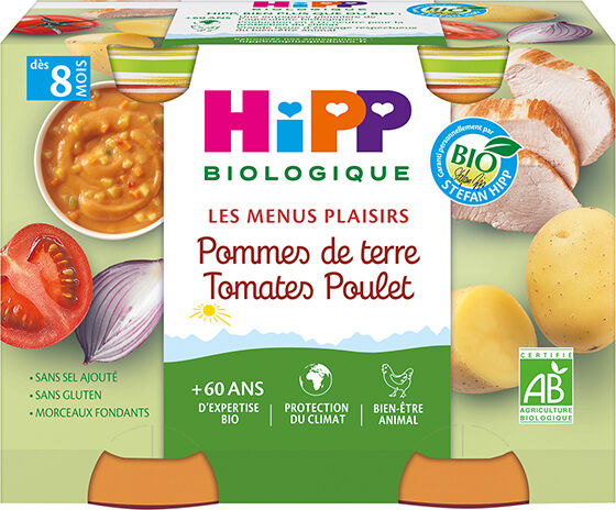 Hipp Bio Les Menus Plaisirs Pot Pommes de Terre Tomates Poulet +8m 2 x 190g