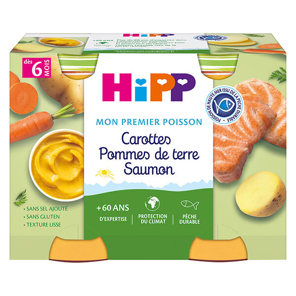 Hipp Bio Mon Premier Poisson Pot Carottes Pommes de Terre Saumon +6m 2 x 190g