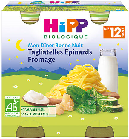 Hipp Bio Mon Dîner Bonne Nuit Bol Tagliatelles Epinards Fromage +12m 2 x 250g