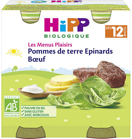 Hipp Bio Les Menus Plaisirs Pot Épinards Pommes de Terre Bœuf +12m 2 x 250g