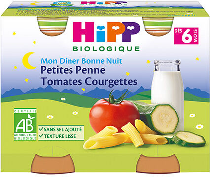 Hipp Bio Mon Dîner Bonne Nuit Bol Petites Penne Tomates Courgettes +6m 2 x 190g