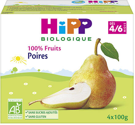 Hipp Bio 100% Fruits Coupelle Poires +4m 4 x 100g