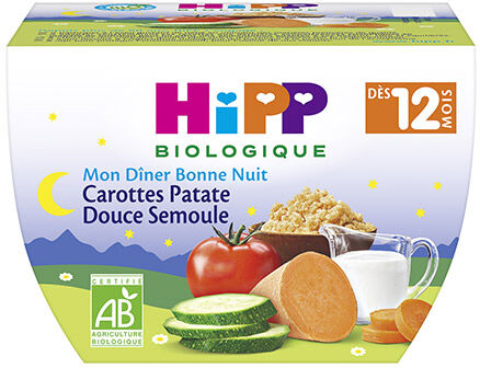 Hipp Bio Mon Dîner Bonne Nuit Assiette Carottes Patate Douce Semoule +12m 220g