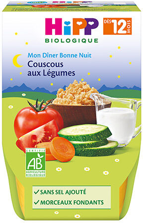 Hipp Bio Mon Dîner Bonne Nuit Bol Couscous aux Légumes +12m 2 x 220g