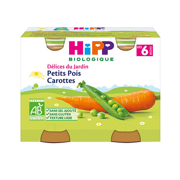 Hipp Bio Délices du Jardin Pot Petits Pois Carottes +6m 2 x 190g