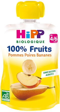 Hipp Bio 100% Fruits Gourde Pommes Poires Bananes +4m 90g