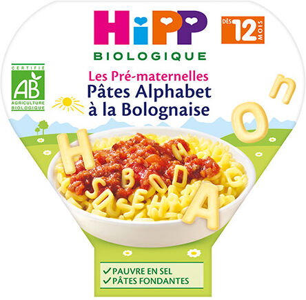 Hipp Bio Les Pré-Maternelles Assiette Pâtes Alphabet à la Bolognaise +12m 230g