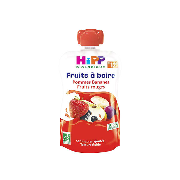 Hipp Bio Fruits à Boire Gourde Pommes Bananes Fruits Rouges +12m 120ml