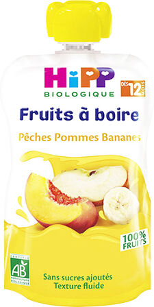 Hipp Bio Fruits à Boire Gourde Pêches Pommes Bananes +12m 120ml