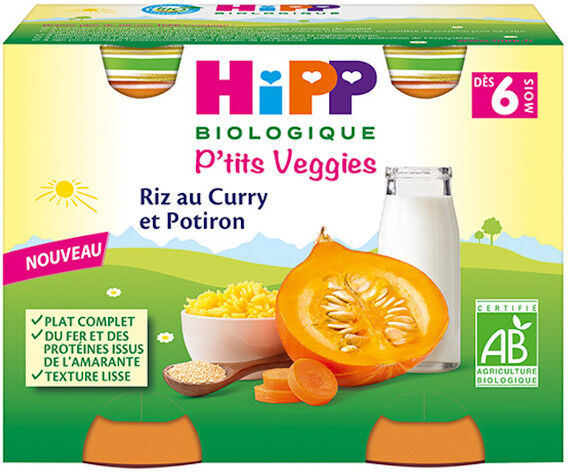 Hipp Bio P'tits Veggies Pot Riz au Curry et Potiron +6m 2 x 190g