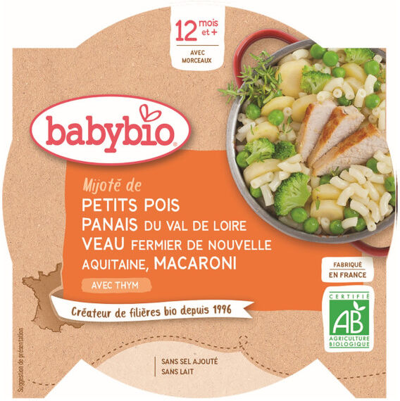 Babybio Menu du Jour Assiette Petits Pois Panais Veau Macaroni +12m Bio 230g